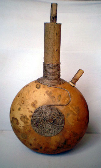 Handcrafted gourd flask, with hemp string decor
